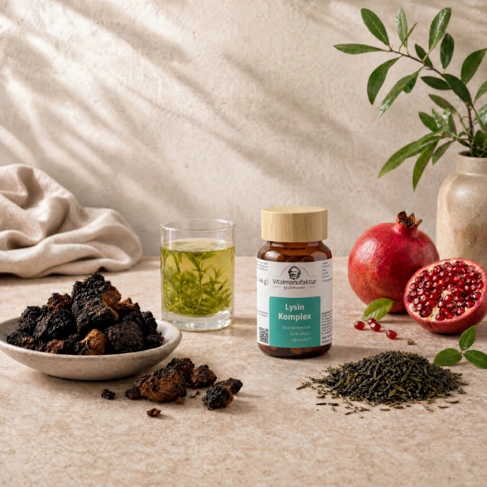 Produktlinie Zellschutz & Entlastung mit natürlichen Zutaten wie Granatapfel und Kräutertee